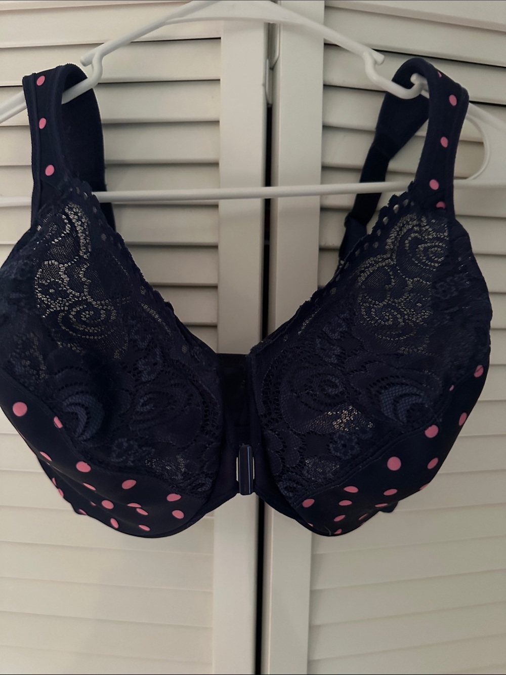 Glamorise Navy Lace Bra with Pink Polka Accents